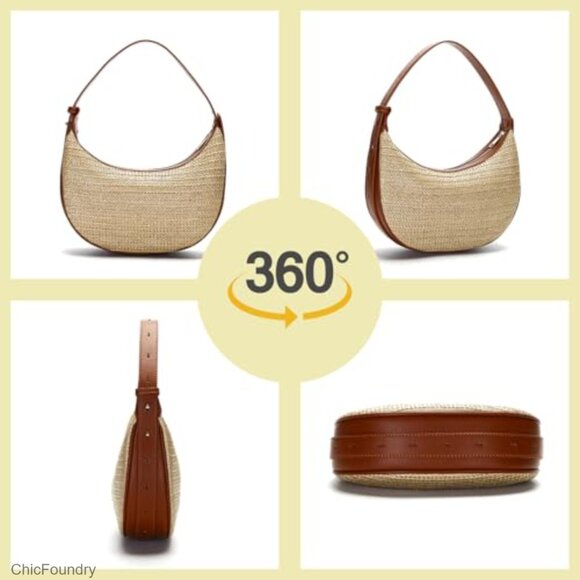 Straw Woven Hobo Crossbody Bag Adjustable Strap Beach Vacation Purse - Picture 4 of 7